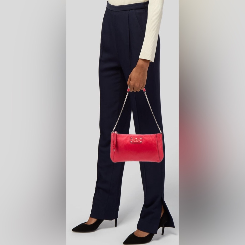 •KATE SPADE•RED BERKSHIRE ROAD ADELE LEATHER CLUTCH-SHOULDER BAG GUC